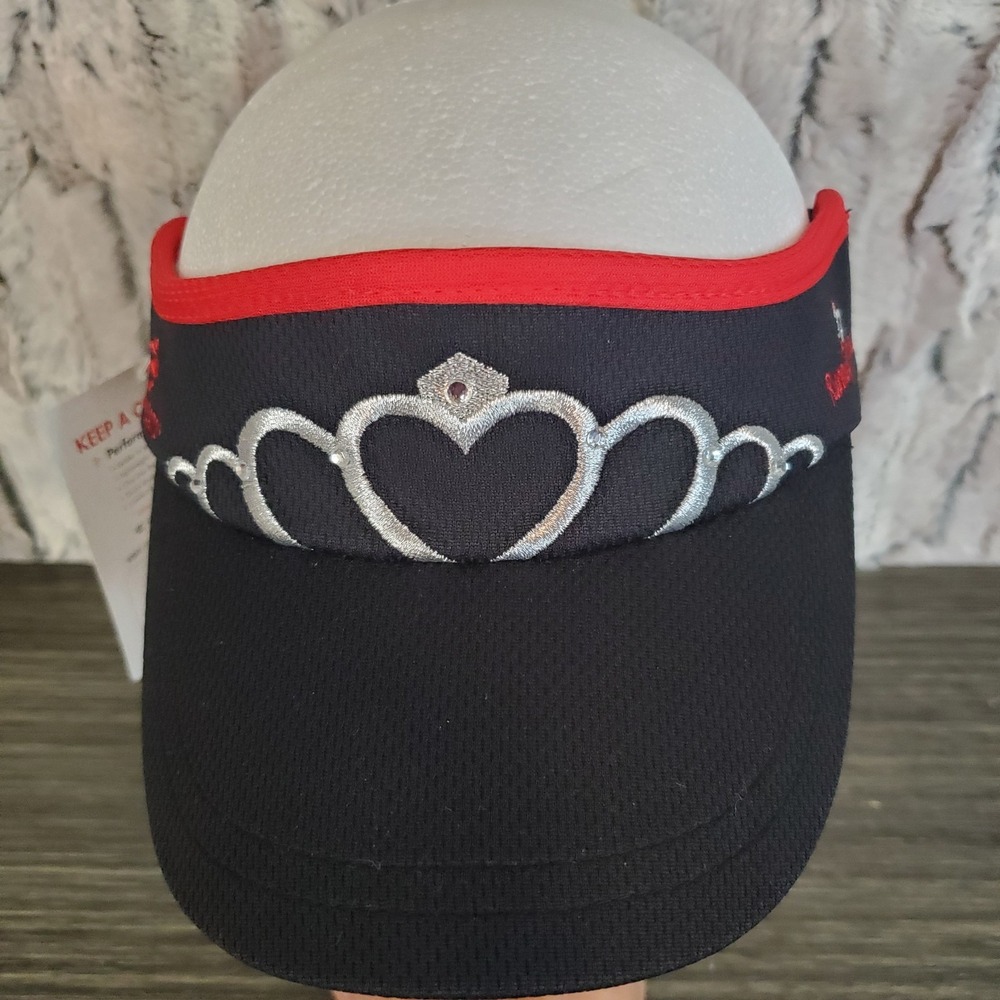 Headsweats RUNNING PRINCESS Visor Hat Black W/‎ Red, Stitched Silver Tiara - NEW
